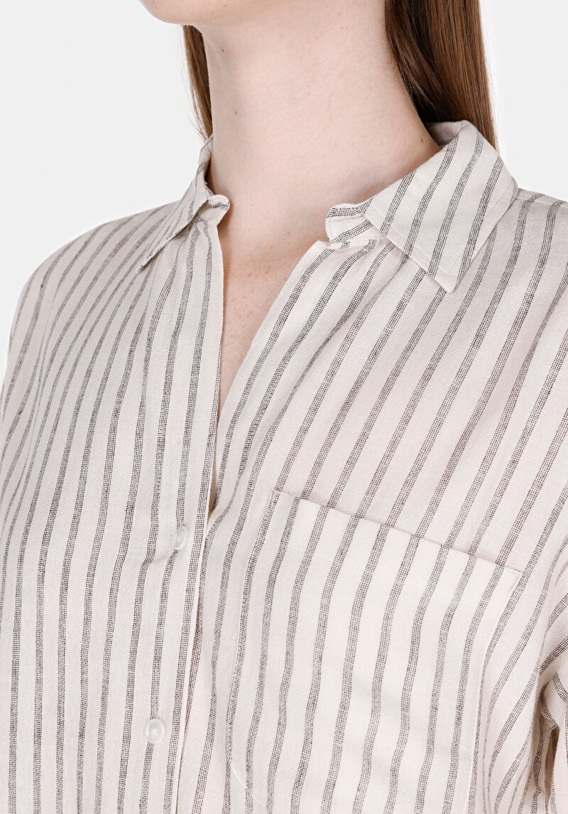 Imagine a Cămașă Cu Dungi Cămașă Cu Mânecă Scurtă Bej Pentru Femei