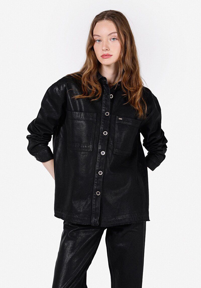 Imagine a Camasa Cu Maneca Lunga De Dama Negru Oversize Fit  Cl1072278