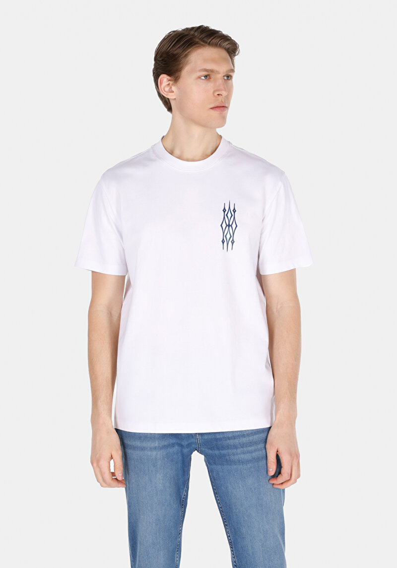 Imagine a Comfort Fit Round Neck Drept Bărbați Alb Short Tricou Cu Mânecă Scurtă