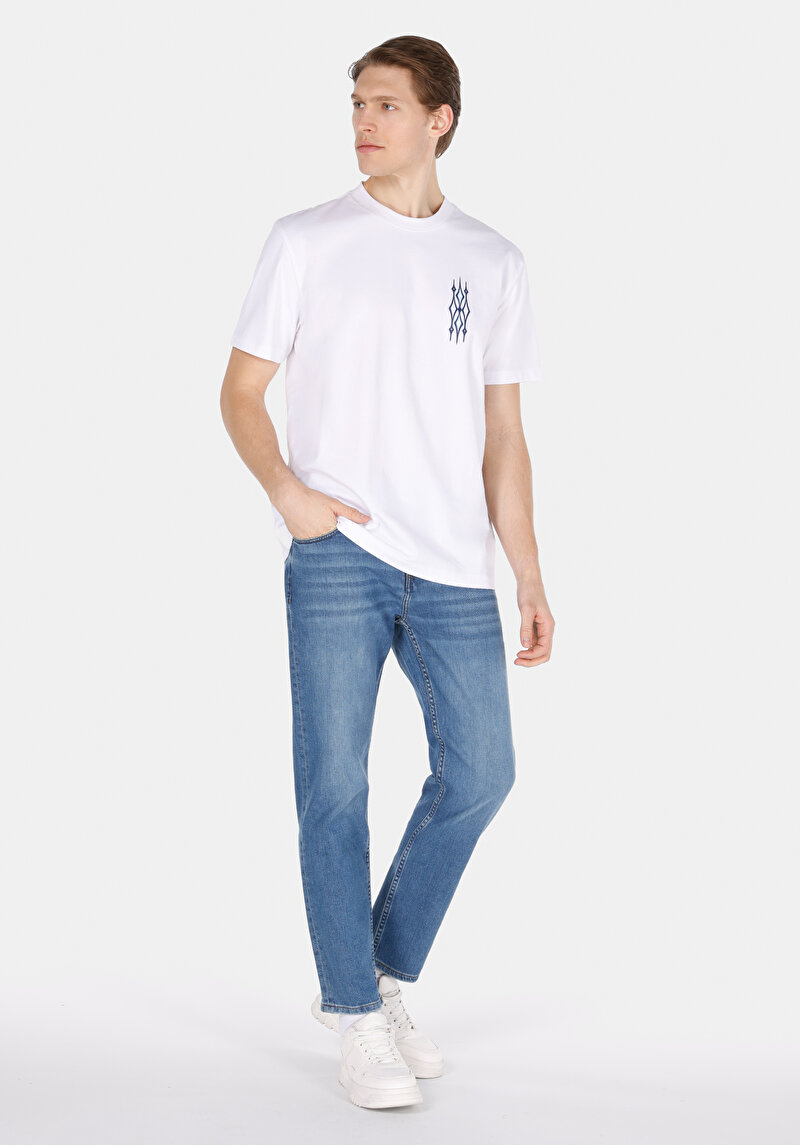 Imagine a Comfort Fit Round Neck Drept Bărbați Alb Short Tricou Cu Mânecă Scurtă