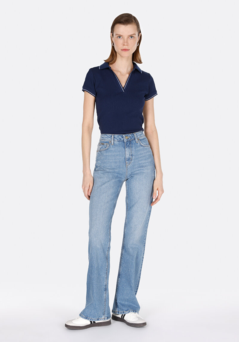 Afișați detalii pentru Tricou Polo Cu Maneca Scurta De Dama Albastru Marin Slim Fit  Cl1073698