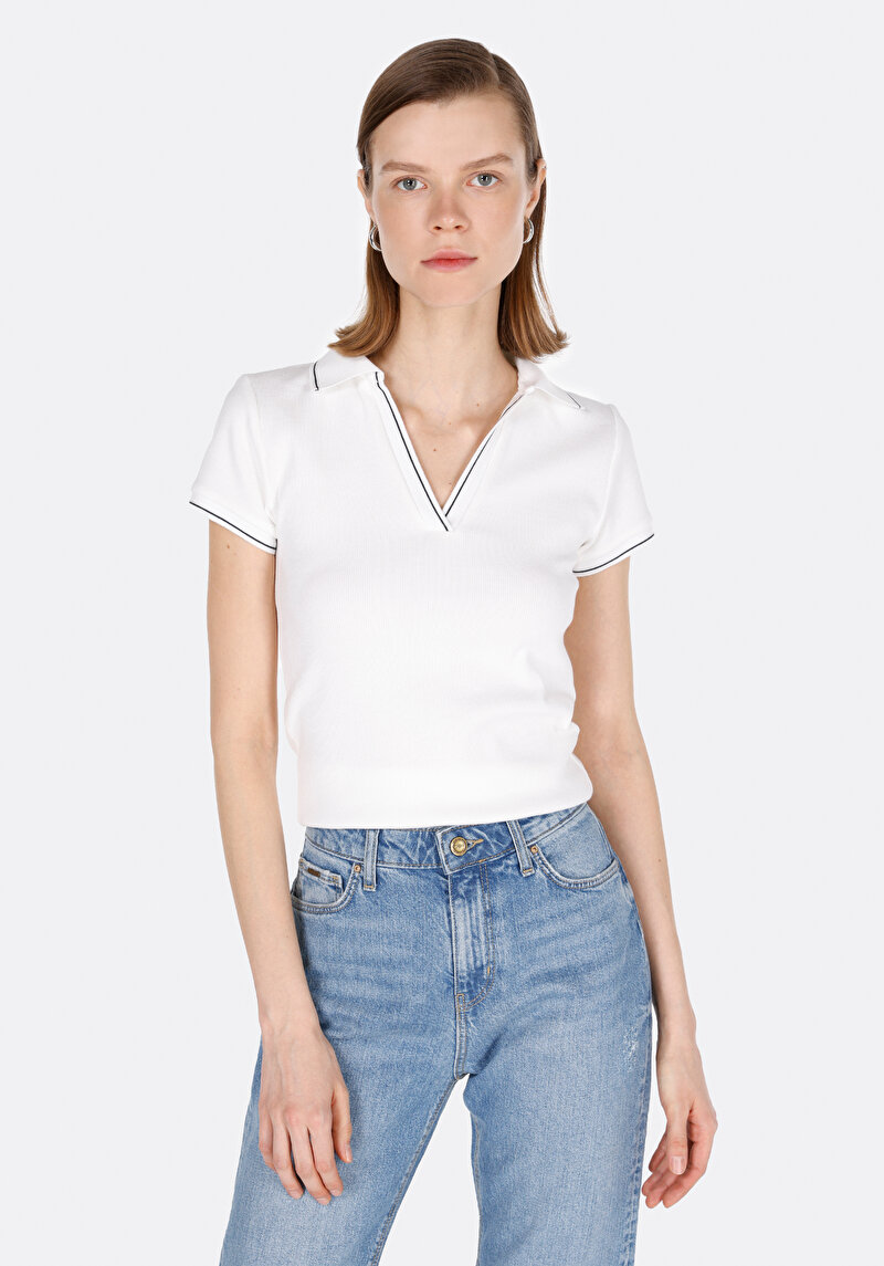 Imagine a Tricou Polo Cu Maneca Scurta De Dama Alb Slim Fit Cl1073698