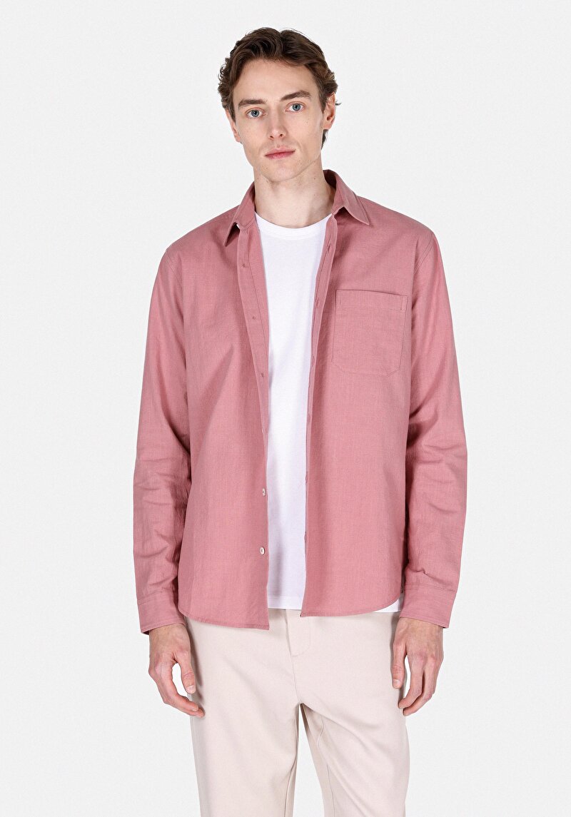 Imagine a Regular Fit Cămașă Cu Gât Drept Cămașă Cu Mânecă Lungă Roz Pentru Bărbați