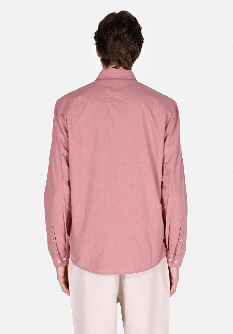 Imagine a Regular Fit Cămașă Cu Gât Drept Cămașă Cu Mânecă Lungă Roz Pentru Bărbați