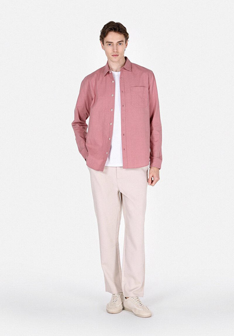 Imagine a Regular Fit Cămașă Cu Gât Drept Cămașă Cu Mânecă Lungă Roz Pentru Bărbați