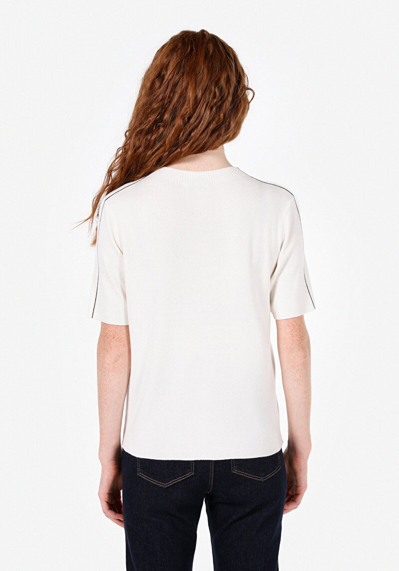 Imagine a Pulover Cu Mâneci Scurte De Dama Ecru Slim Fit Cl1072526