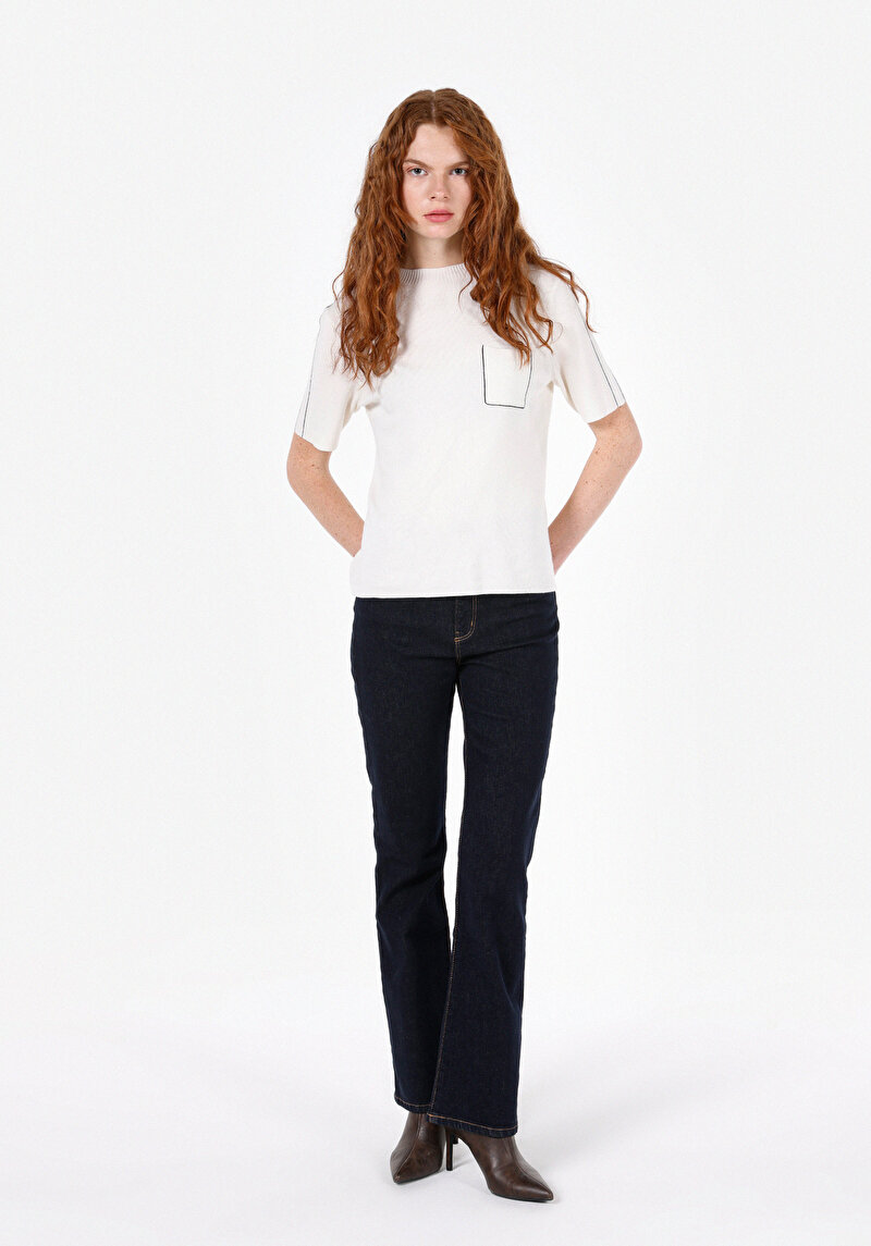 Imagine a Pulover Cu Mâneci Scurte De Dama Ecru Slim Fit Cl1072526