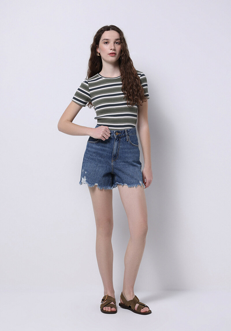 Imagine a Mom Fit Talie Înaltă Drept Pantaloni Scurți Denim Jean Pentru Femei