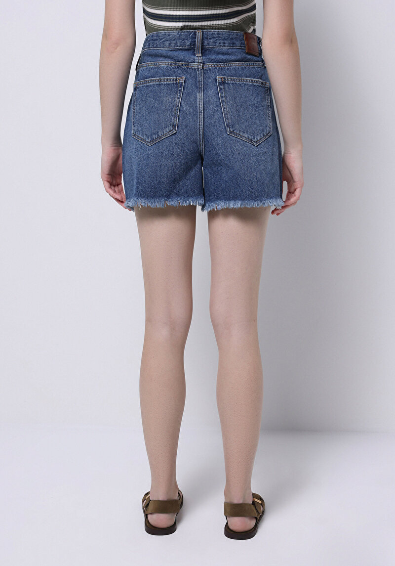 Imagine a Mom Fit Talie Înaltă Drept Pantaloni Scurți Denim Jean Pentru Femei