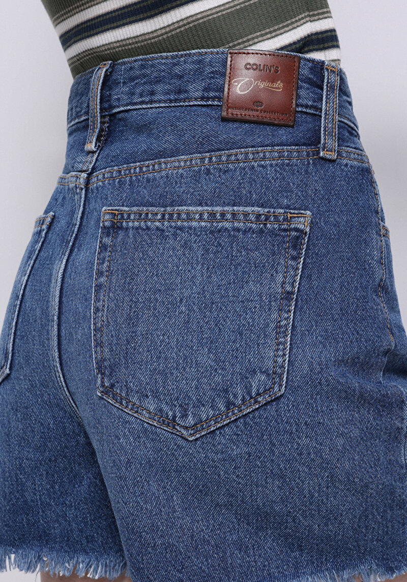 Imagine a Mom Fit Talie Înaltă Drept Pantaloni Scurți Denim Jean Pentru Femei