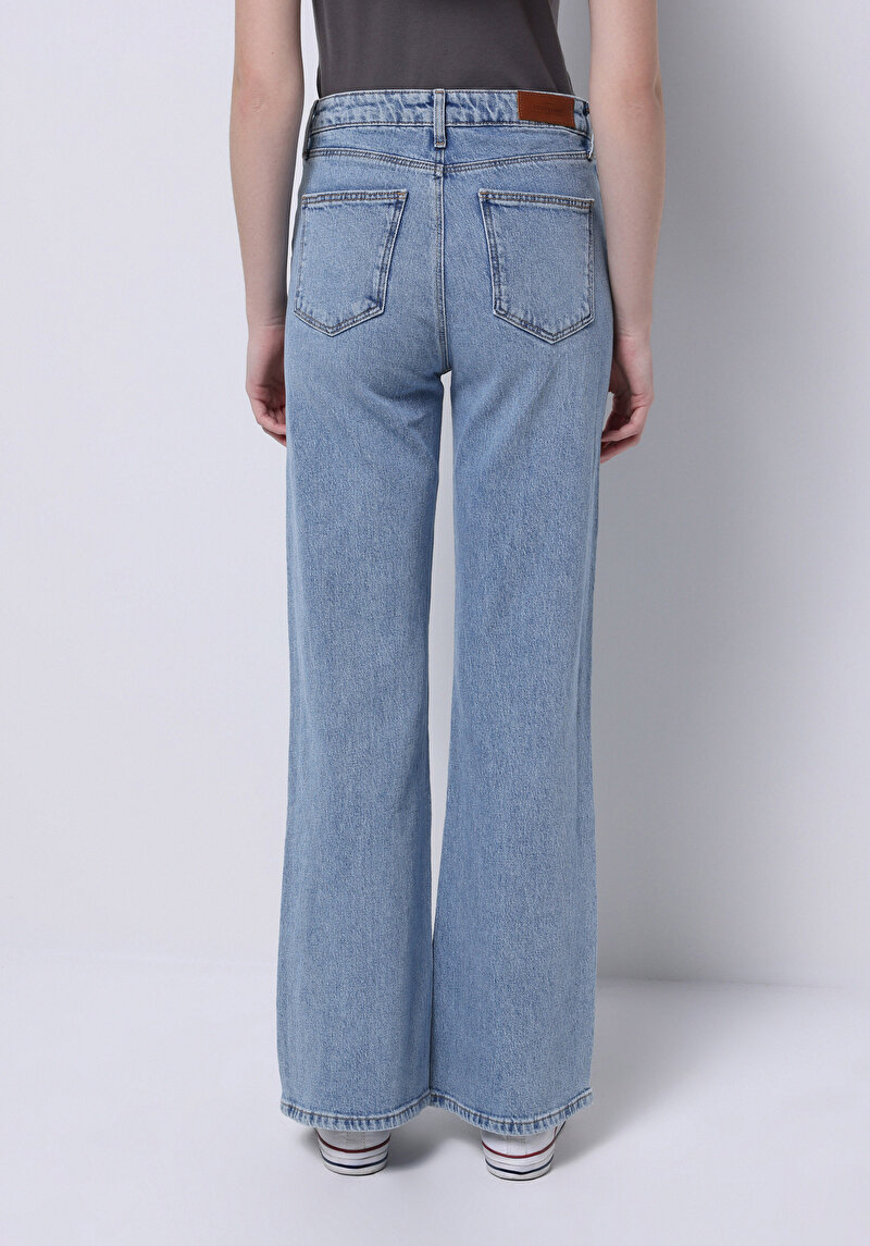 Afișați detalii pentru Regular Fit Talie Înaltă Picior Larg Blugi İndigo Pentru Femei