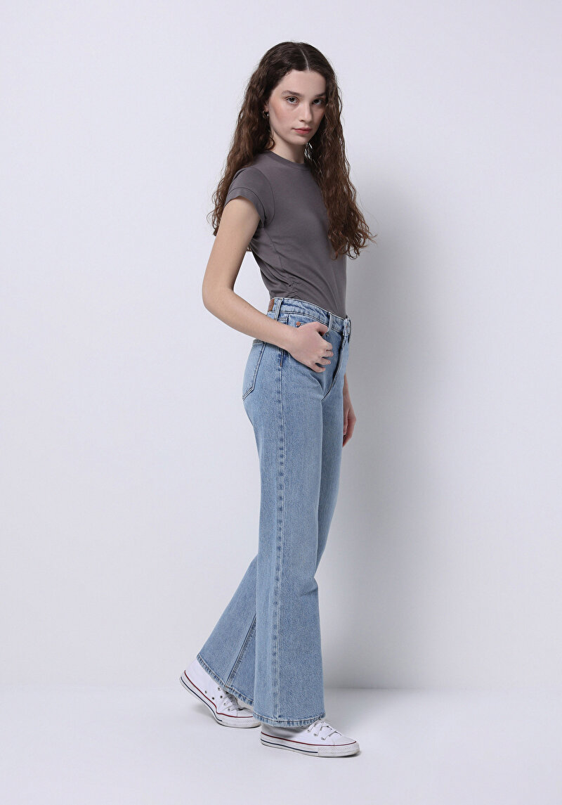 Imagine a Regular Fit Talie Înaltă Picior Larg Blugi İndigo Pentru Femei