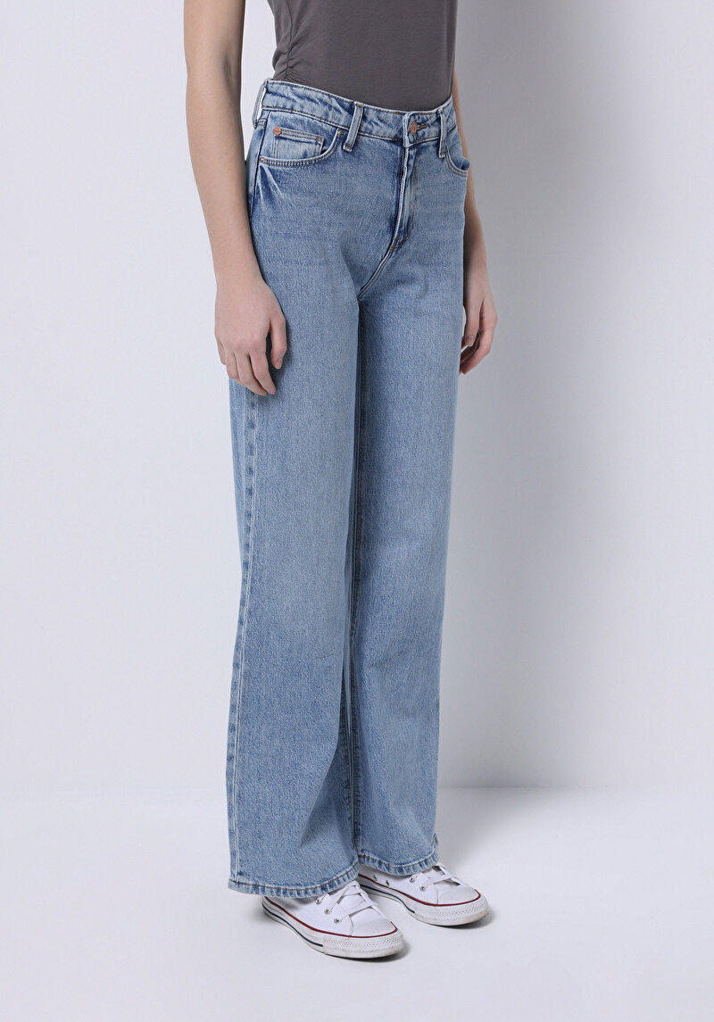 Imagine a Regular Fit Talie Înaltă Picior Larg Blugi İndigo Pentru Femei