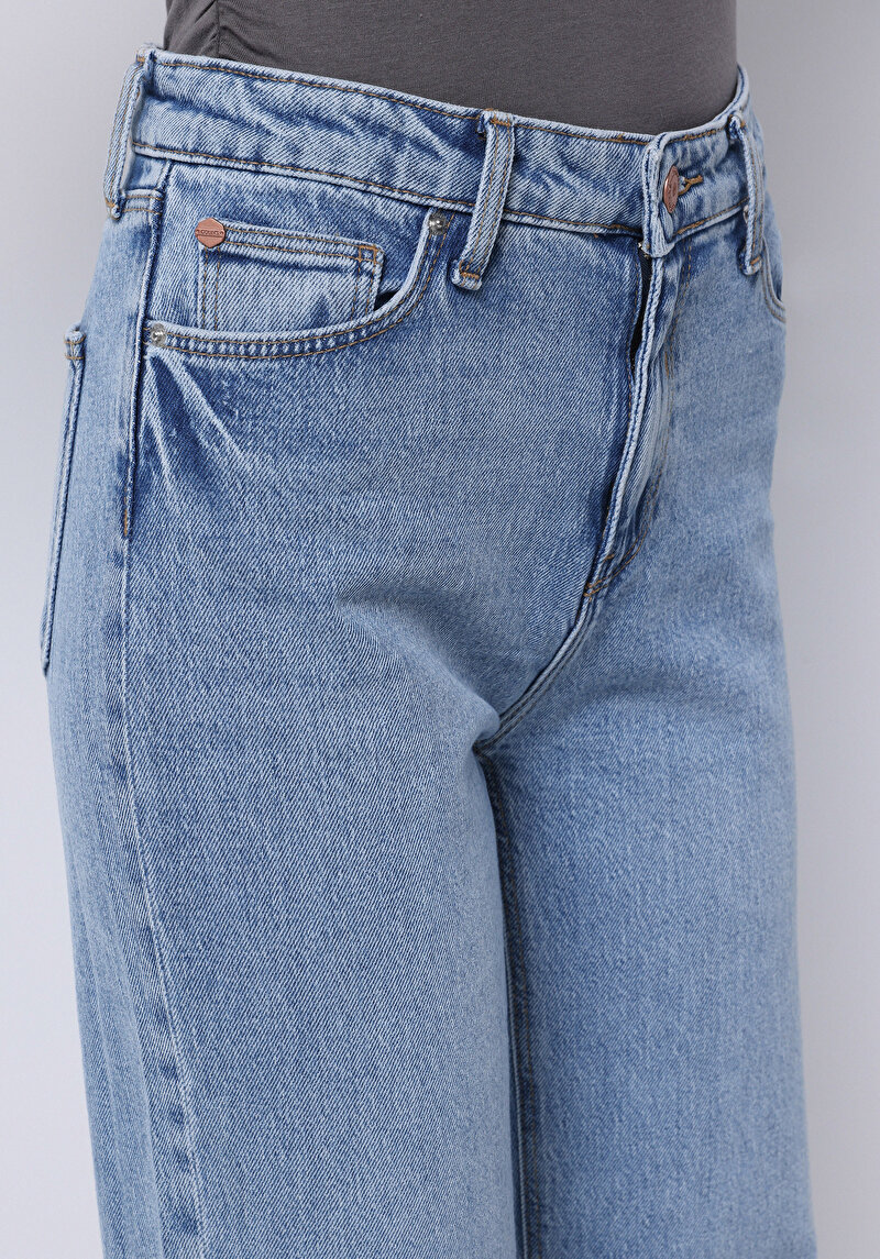 Afișați detalii pentru Regular Fit Talie Înaltă Picior Larg Blugi İndigo Pentru Femei