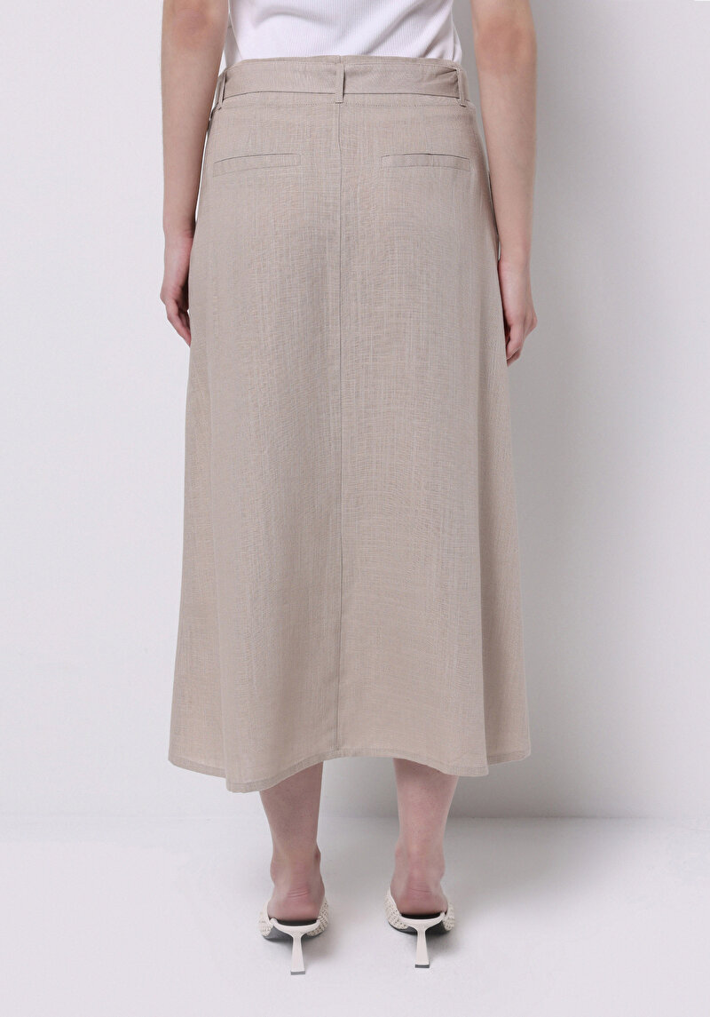 Afișați detalii pentru Fustă Bej Midi Cu Nasturi Plati Pentru Femei