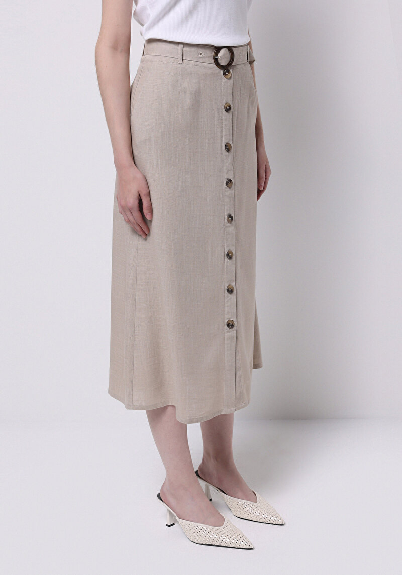 Afișați detalii pentru Fustă Bej Midi Cu Nasturi Plati Pentru Femei