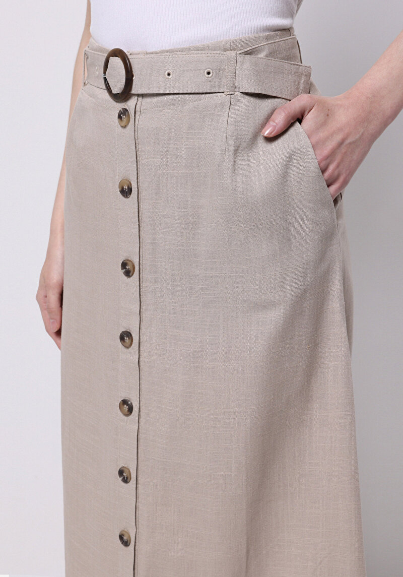 Afișați detalii pentru Fustă Bej Midi Cu Nasturi Plati Pentru Femei