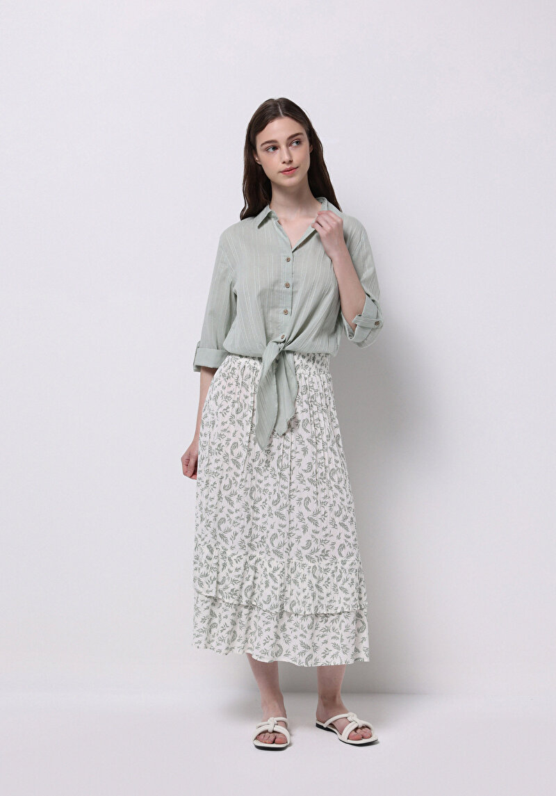 Imagine a Cămașă Regular Fit Neck Drept Cămașă Verde Roll-Up Pentru Femei