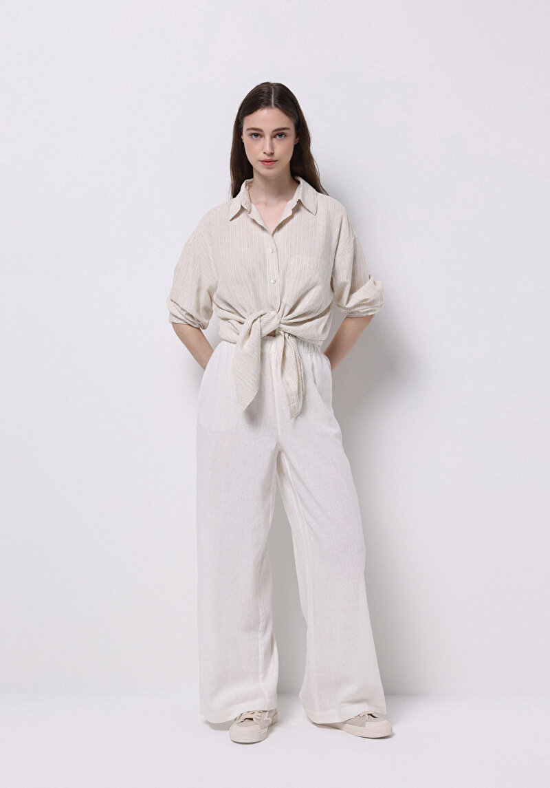 Afișați detalii pentru Cămașă Cu Dungi Cu Dungi Cămașă Cu Mânecă Lungă Bej Pentru Femei