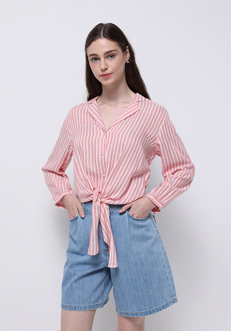 Imagine a Regular Fit Cămașă Cu Dungi Cămașă Roșie Cu Mânecă Lungă Pentru Femei