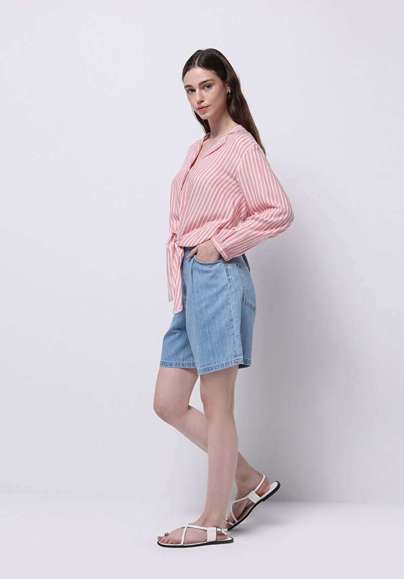 Afișați detalii pentru Regular Fit Cămașă Cu Dungi Cămașă Roșie Cu Mânecă Lungă Pentru Femei