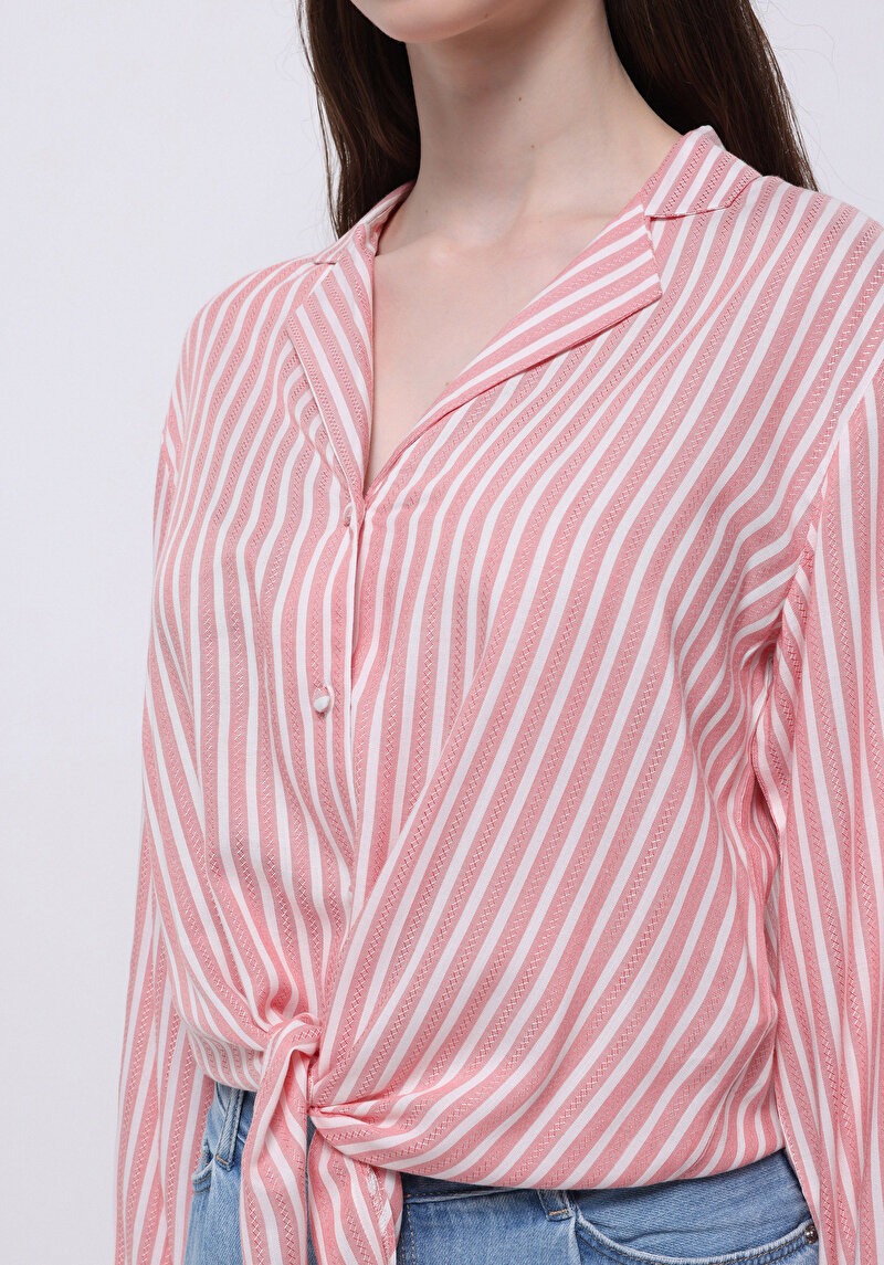 Imagine a Regular Fit Cămașă Cu Dungi Cămașă Roșie Cu Mânecă Lungă Pentru Femei