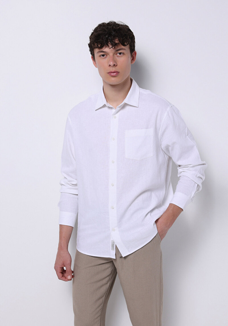 Imagine a Camasa Cu Maneca Lunga De Barbati Alb Relaxed Fit  Cl1074490