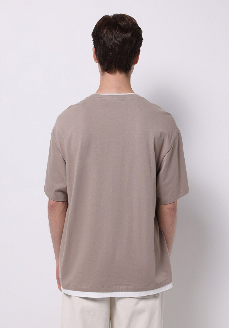 Imagine a Tricou Cu Maneca Scurta De Barbati Bej Oversize Fit Cl1073989