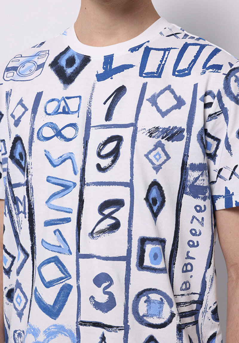 Imagine a Regular Fit Round Neck Printed Tricou Albastru Cu Mânecă Scurtă Pentru Bărbați