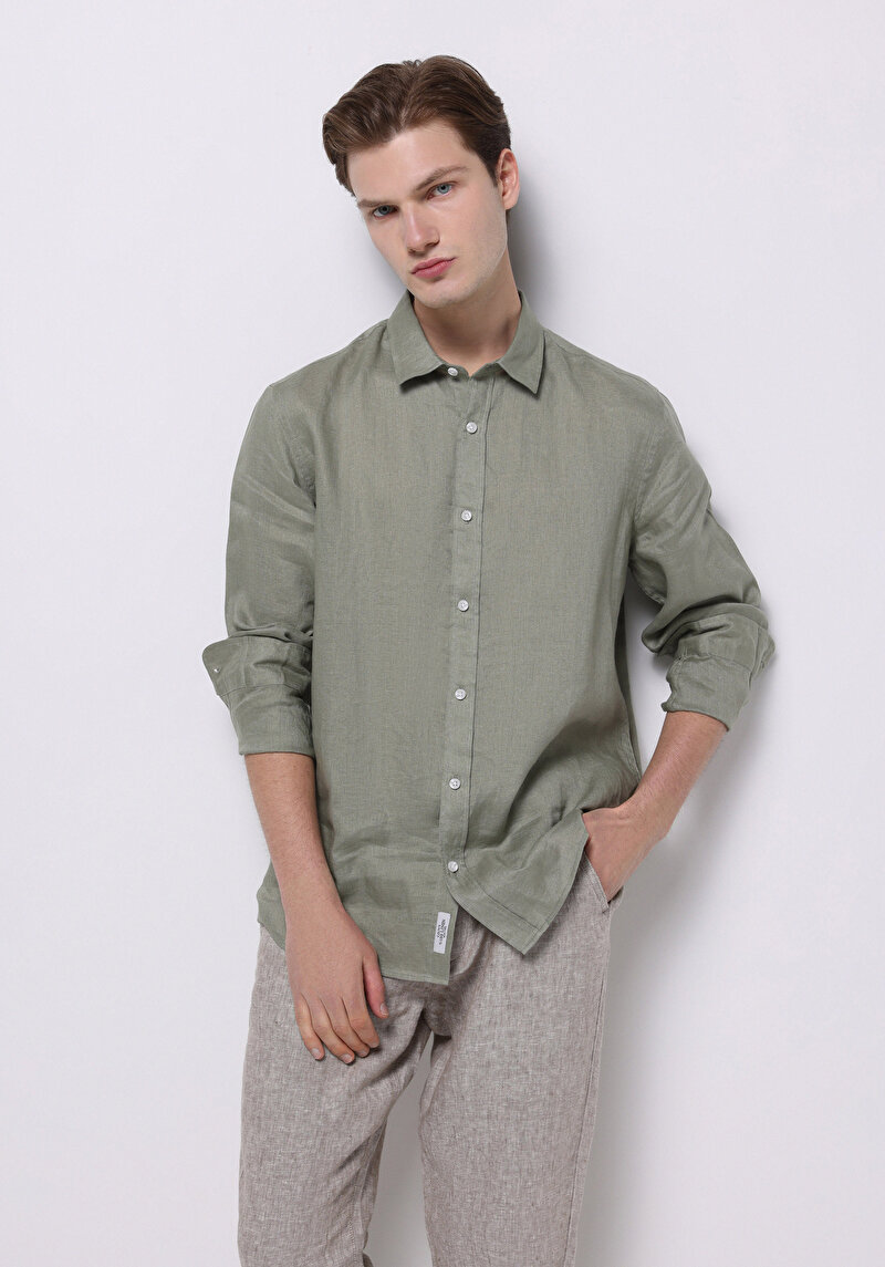 Imagine a Camasa Cu Maneca Lunga De Barbati Verde Regular Fit Cl1074493