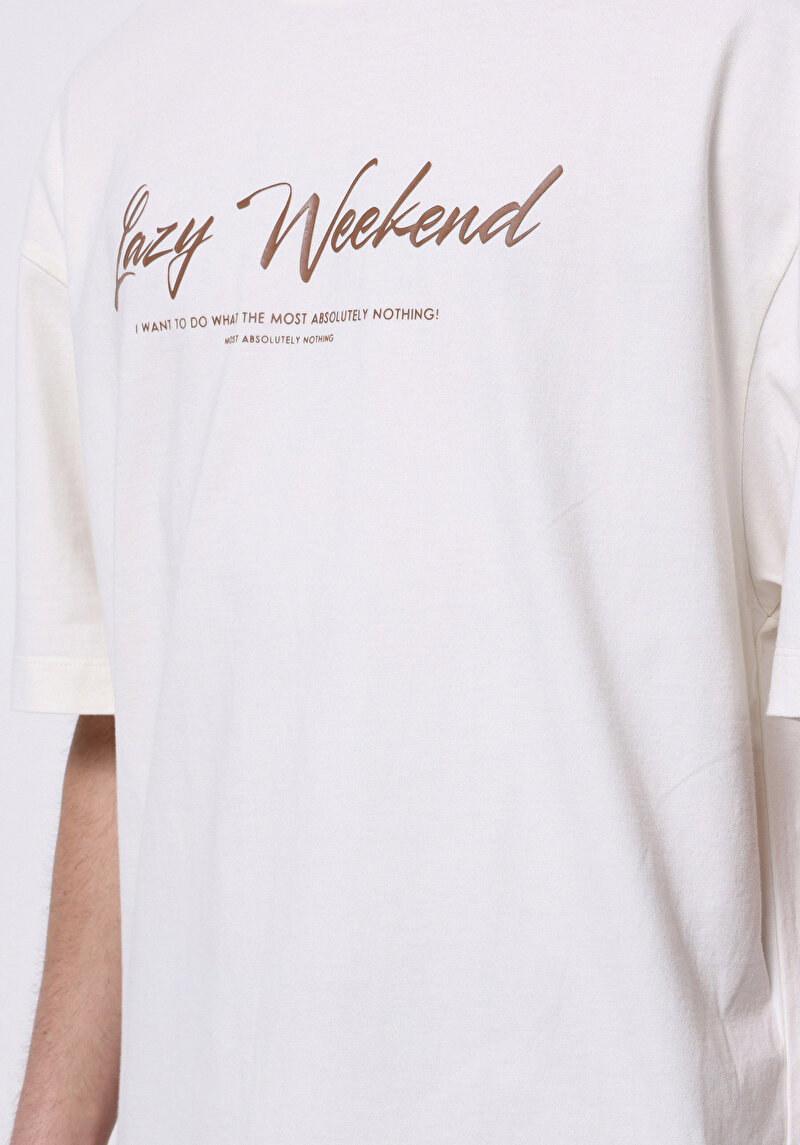 Imagine a Tricou Supradimensionat Cu Gât Rotund Drept Pentru Bărbați Alb Cu Mânecă Scurtă