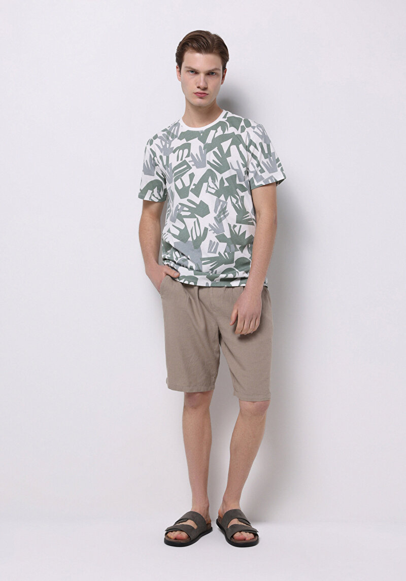 Imagine a Regular Fit Round Neck Printed Tricou Cu Mânecă Scurtă Verde Pentru Bărbați