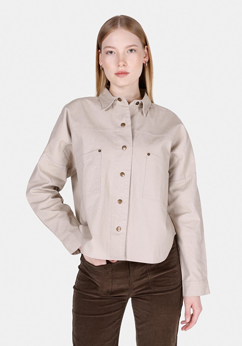 Imagine a Regular Fit Cămașă Gât Drept Cămașă Cu Mânecă Lungă Pentru Femei Mink