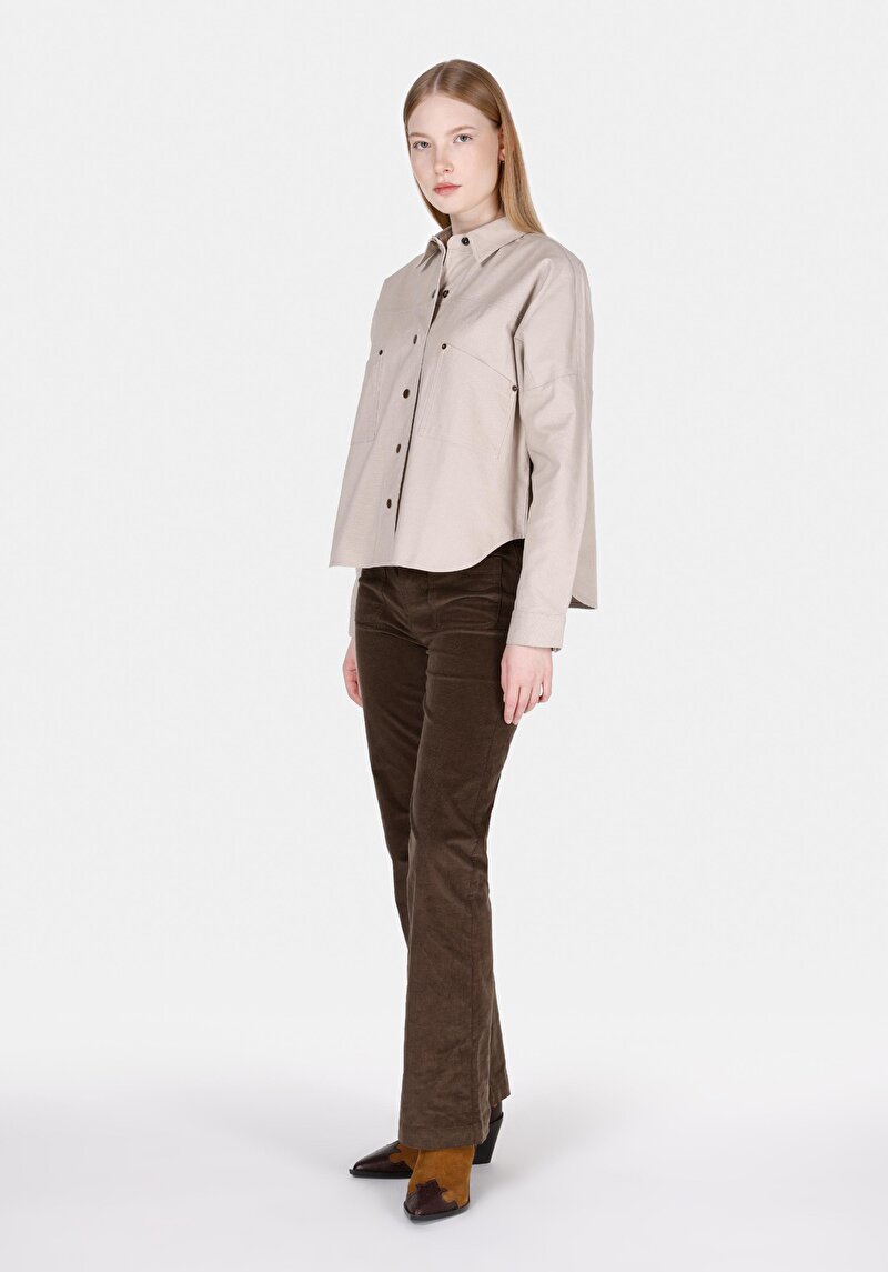 Afișați detalii pentru Regular Fit Cămașă Gât Drept Cămașă Cu Mânecă Lungă Pentru Femei Mink