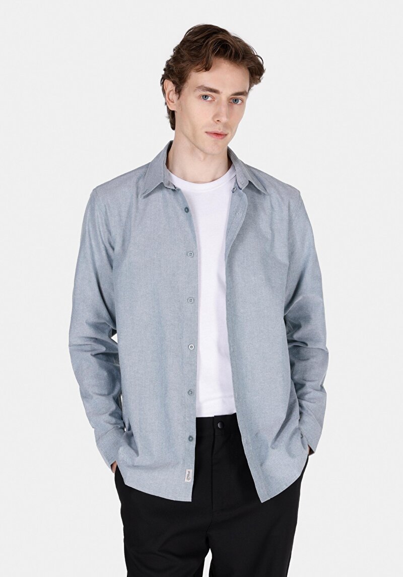 Imagine a Camasa Cu Maneca Lunga De Barbati Verde Regular Fit  Cl1073845