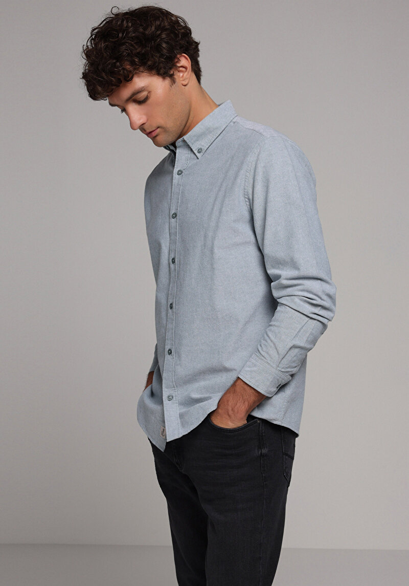 Imagine a Camasa Cu Maneca Lunga De Barbati Verde Regular Fit Cl1073845