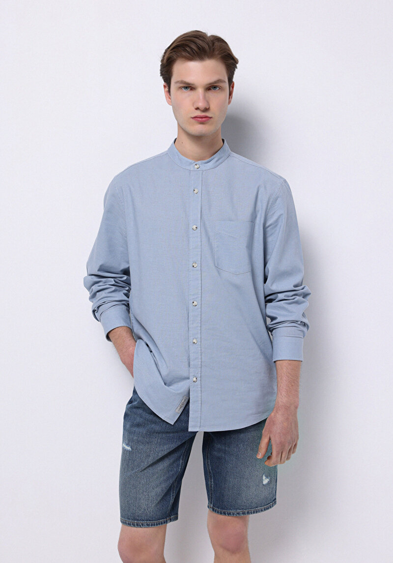 Imagine a Camasa Cu Maneca Lunga De Barbati Albastru Regular Fit Cl1070508