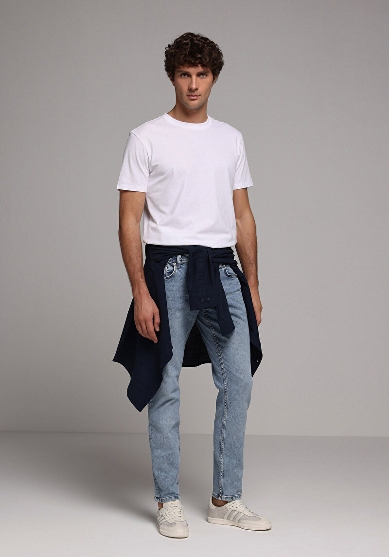 Imagine a Blugi İndigo Pentru Bărbați Cu Talie Dreaptă Cu Talie Dreaptă