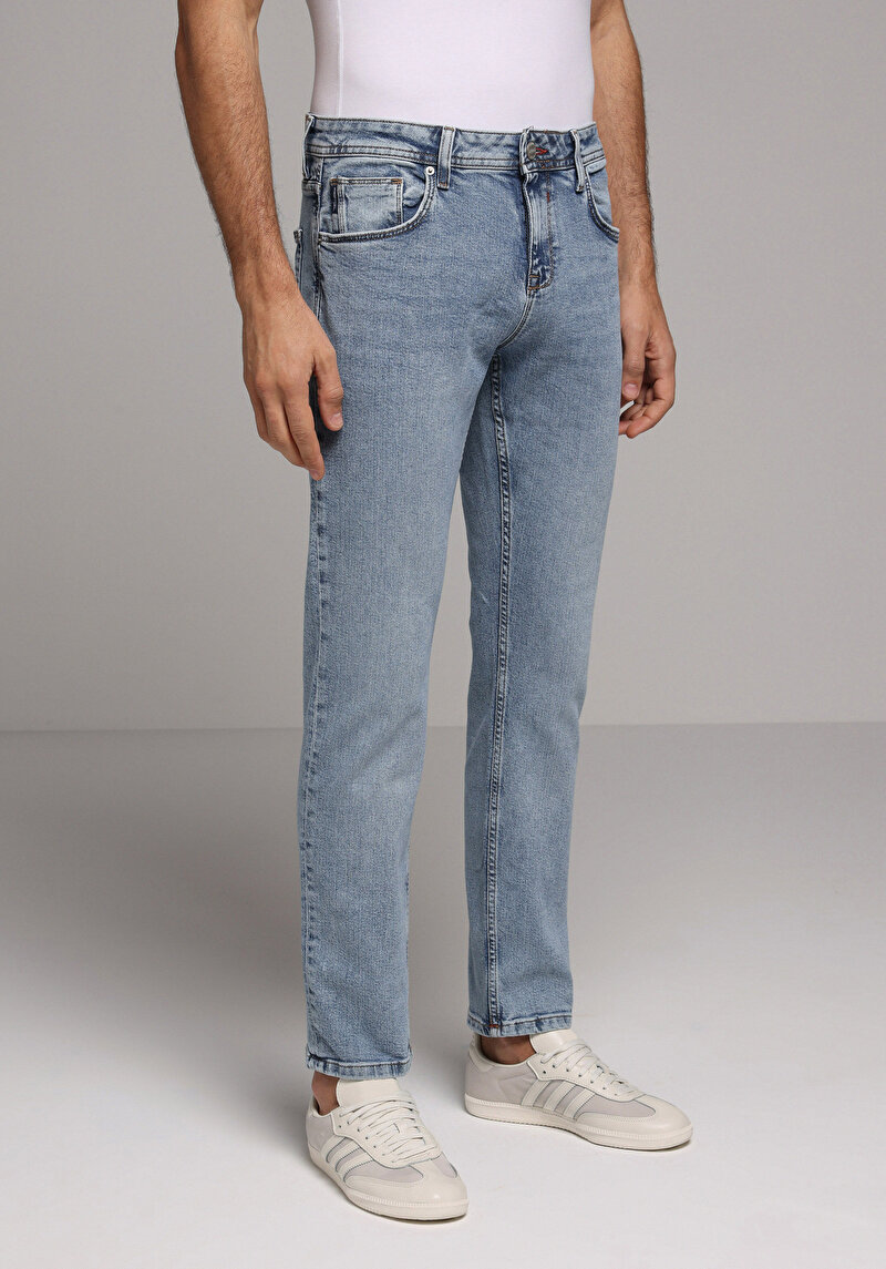 Imagine a Blugi İndigo Pentru Bărbați Cu Talie Dreaptă Cu Talie Dreaptă