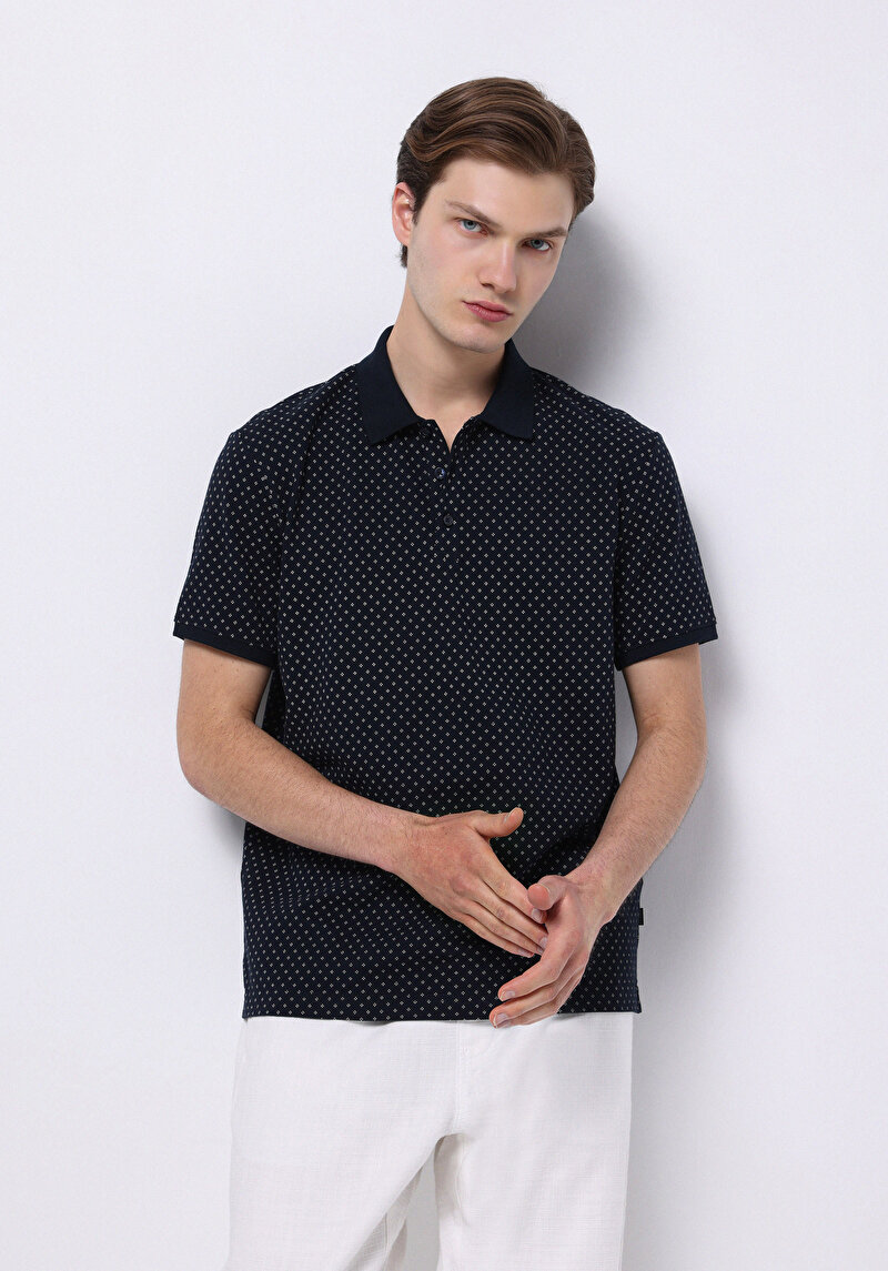 Imagine a Tricou Polo Cu Maneca Scurta De Barbati Albastru Marin Regular Fit  Cl1074041