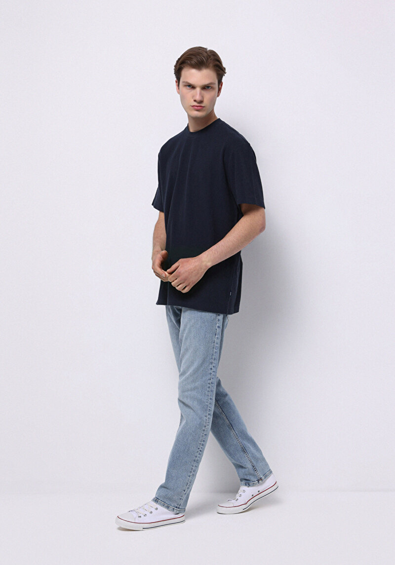 Imagine a Confort Fit Round Neck Drept Bărbați Bleumarin Tricou Cu Mânecă Scurtă