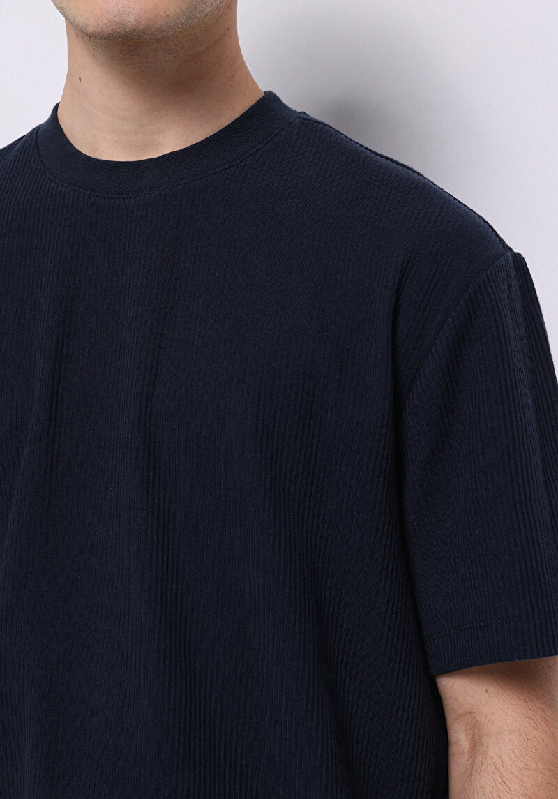 Imagine a Confort Fit Round Neck Drept Bărbați Bleumarin Tricou Cu Mânecă Scurtă