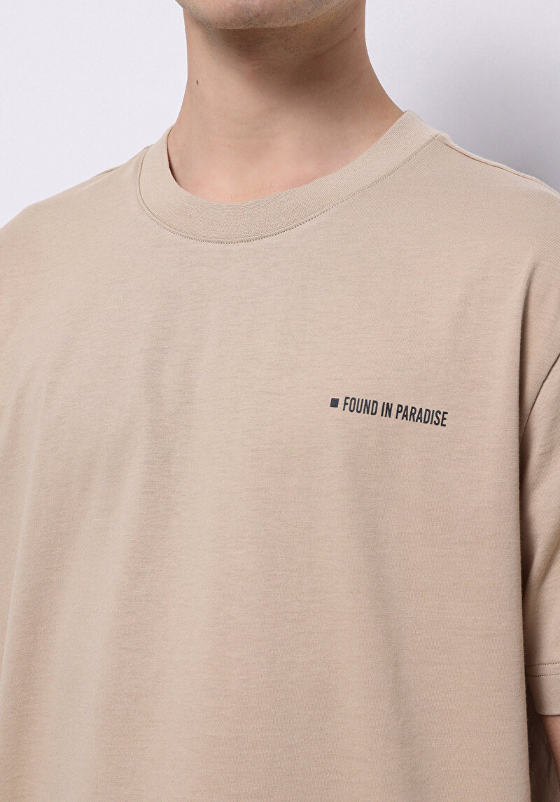 Imagine a Comfort Fit Round Neck Drept Bărbați Bej Tricou Cu Mânecă Scurtă