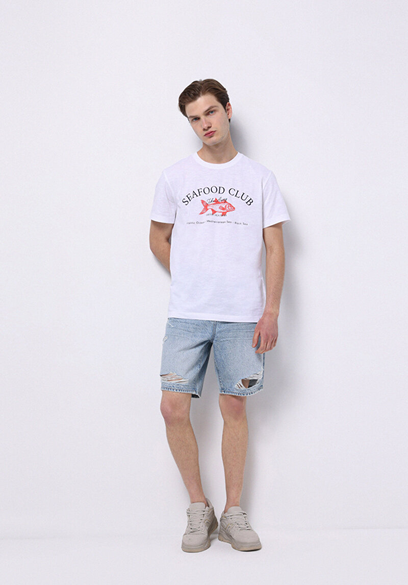 Imagine a Tricou Cu Maneca Scurta De Barbati Alb Regular Fit Cl1074223