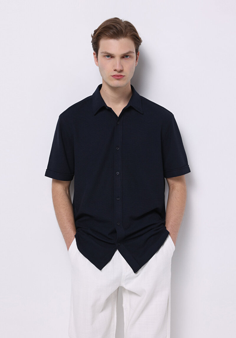 Imagine a Camasa Cu Maneca Scurta De Barbati Albastru Marin Regular Fit  Cl1074492