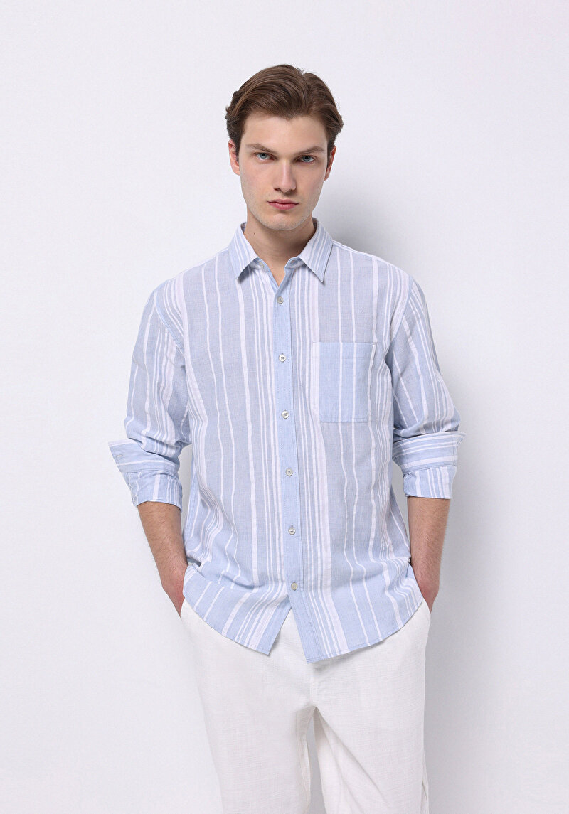 Imagine a Camasa Cu Maneca Lunga De Barbati Albastru Deschis Regular Fit  Cl1074496