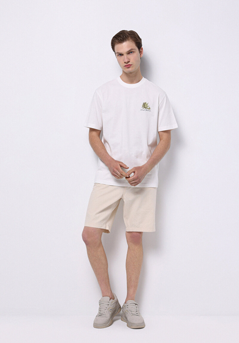 Imagine a Regular Fit Talie Medie Drept Bărbați Bej Jean Pantaloni Scurți