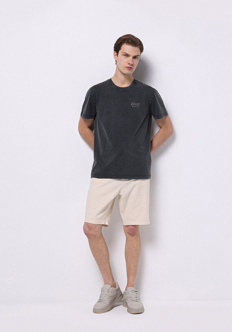 Imagine a Regular Fit Round Neck Drept Bărbați Antracit Tricou Cu Mânecă Scurtă