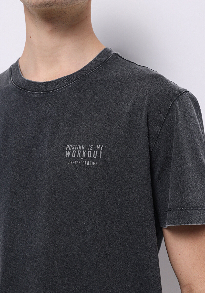 Imagine a Regular Fit Round Neck Drept Bărbați Antracit Tricou Cu Mânecă Scurtă