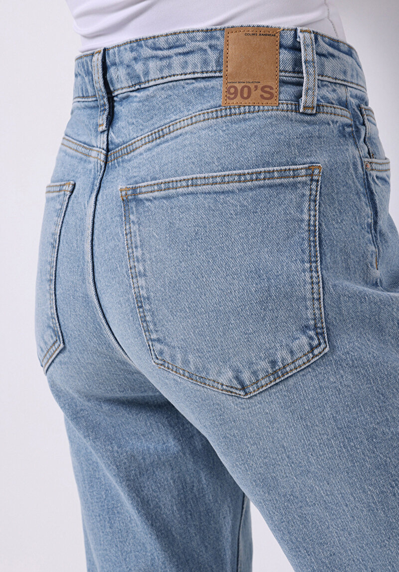 Afișați detalii pentru Regular Fit Talie Medie Picior Larg Blugi İndigo Pentru Femei